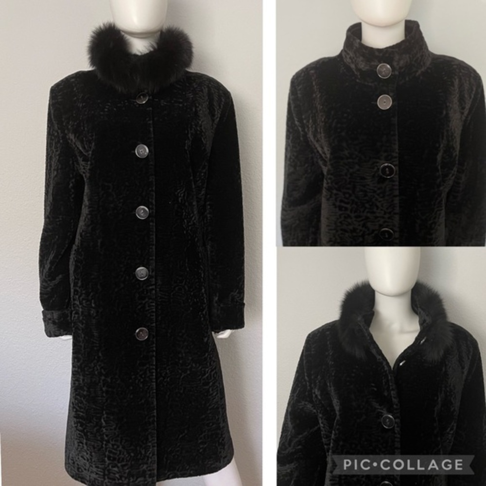 NWT WOMEN BLACK‎ COAT REMOVABLE REAL FUR COLLAR INSULATED SINGLE-BREASTED RP$699